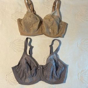 Wacoal retro lace unlined bra, natural fit. 34DD nude lavender gray